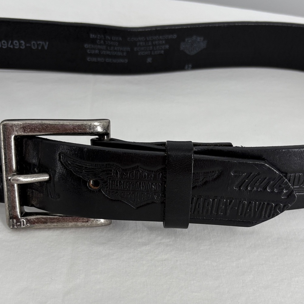 Harley-Davidson Men's Black Embossed Leather Belt with Silver Buckle Size 42